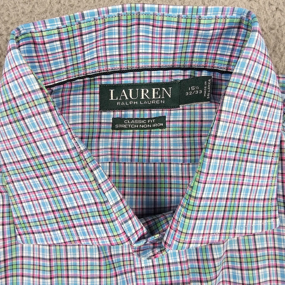 Lauren Ralph Lauren Dress Shirt Men 15.5 32/33 Multicolor Plaid Classic Fit - Picture 7 of 8